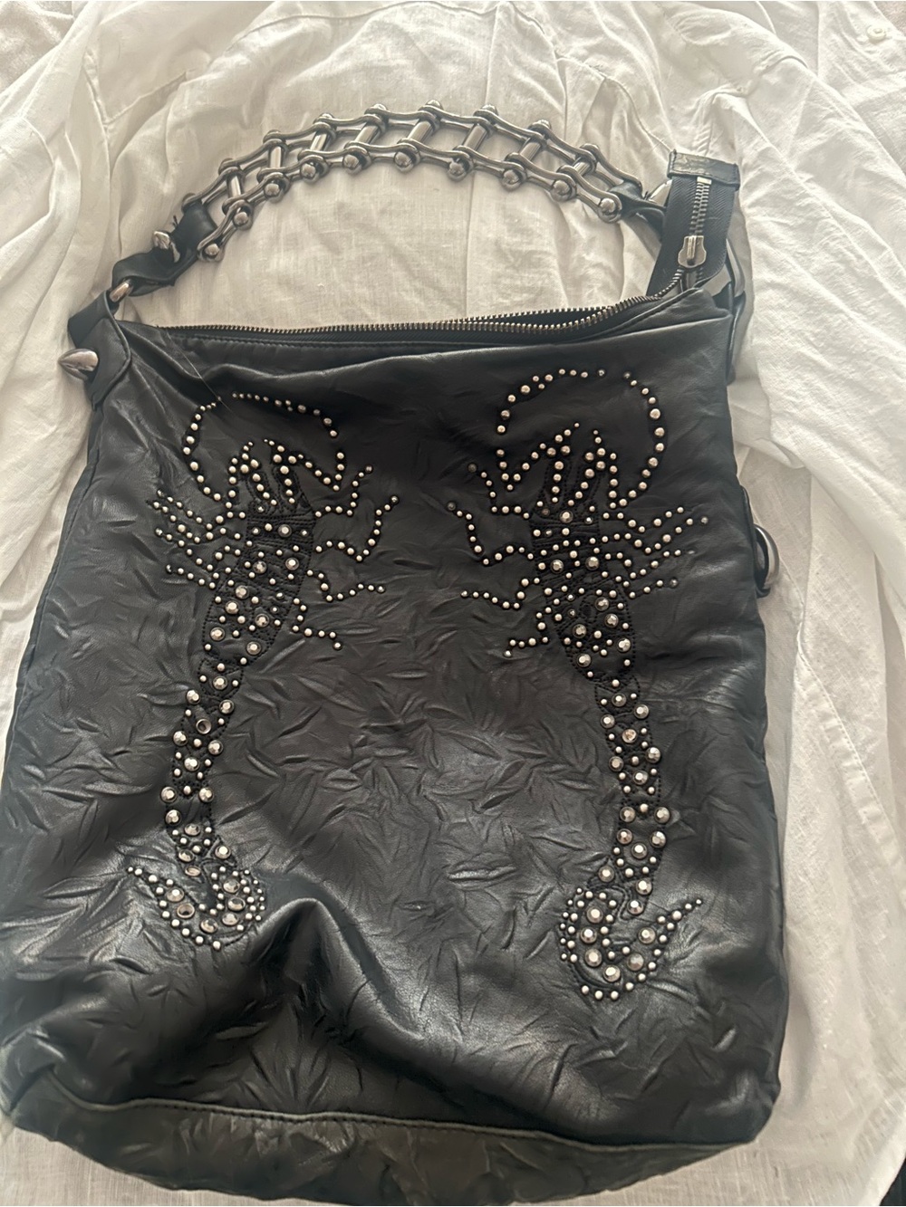 Thomas Wylde Black Studded Leather Shoulder Bag with Chain Strap